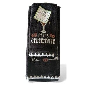 Let's Celebrate Fingertip Towels Hand Towel Set of 3 Black Martini Embroidered